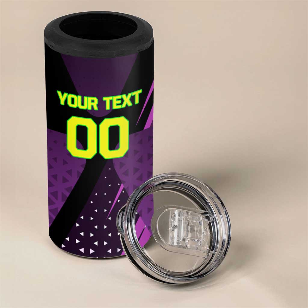 Personalized Lucy Tennis Design 4 in 1 Can Cooler Tumbler with a Cyberpunk Edgerunners Theme Featuring Neon Purple and Dynamic Poses