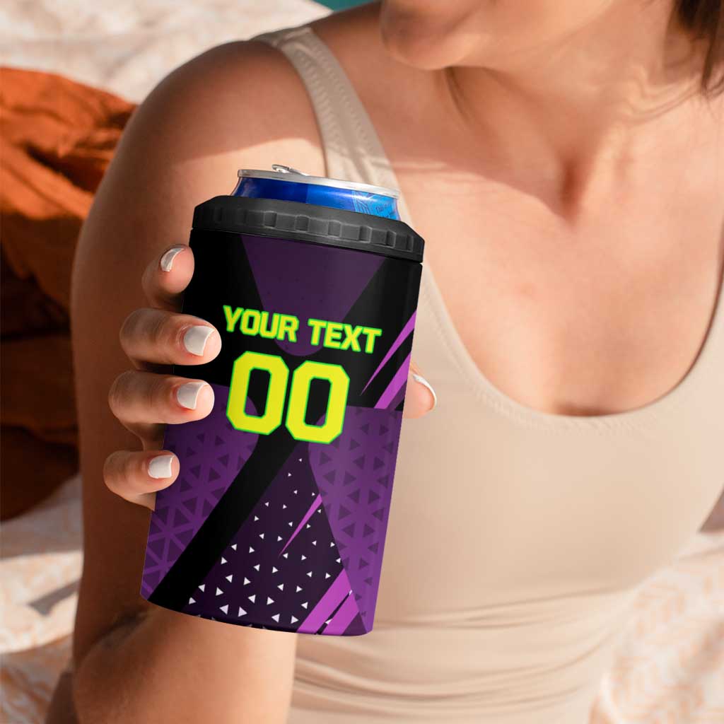 Personalized Lucy Tennis Design 4 in 1 Can Cooler Tumbler with a Cyberpunk Edgerunners Theme Featuring Neon Purple and Dynamic Poses