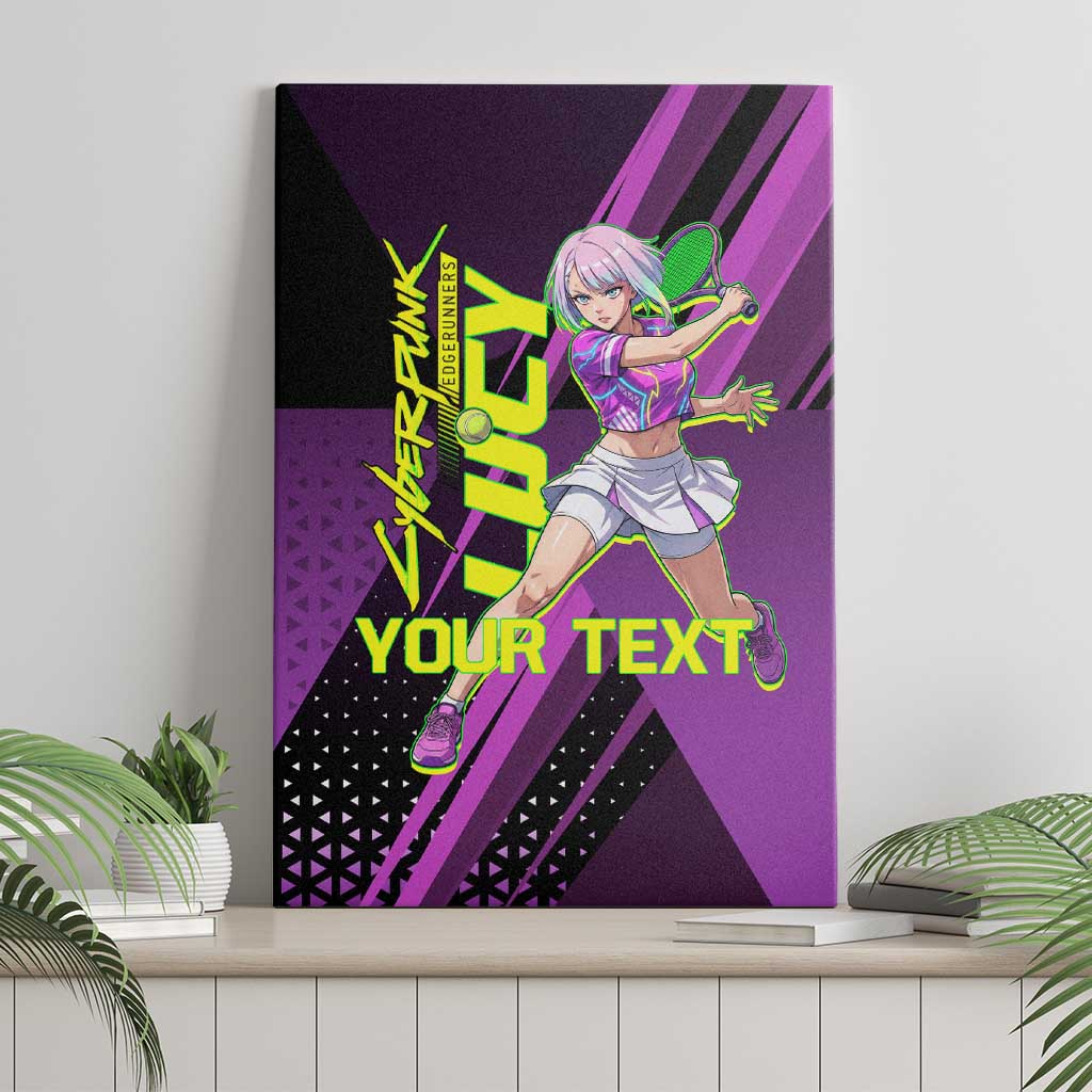 Personalized Lucy Tennis Design Canvas Wall Art with a Cyberpunk Edgerunners Theme Featuring Neon Purple and Dynamic Poses