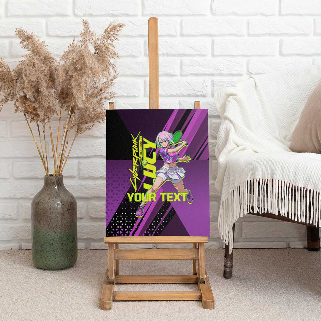 Personalized Lucy Tennis Design Canvas Wall Art with a Cyberpunk Edgerunners Theme Featuring Neon Purple and Dynamic Poses
