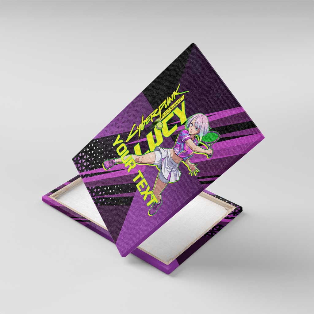 Personalized Lucy Tennis Design Canvas Wall Art with a Cyberpunk Edgerunners Theme Featuring Neon Purple and Dynamic Poses