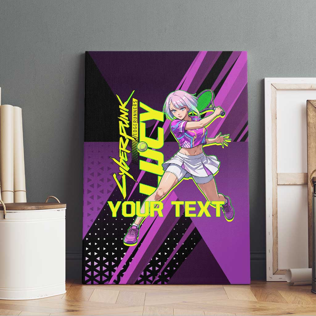 Personalized Lucy Tennis Design Canvas Wall Art with a Cyberpunk Edgerunners Theme Featuring Neon Purple and Dynamic Poses