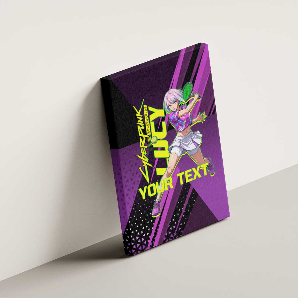 Personalized Lucy Tennis Design Canvas Wall Art with a Cyberpunk Edgerunners Theme Featuring Neon Purple and Dynamic Poses