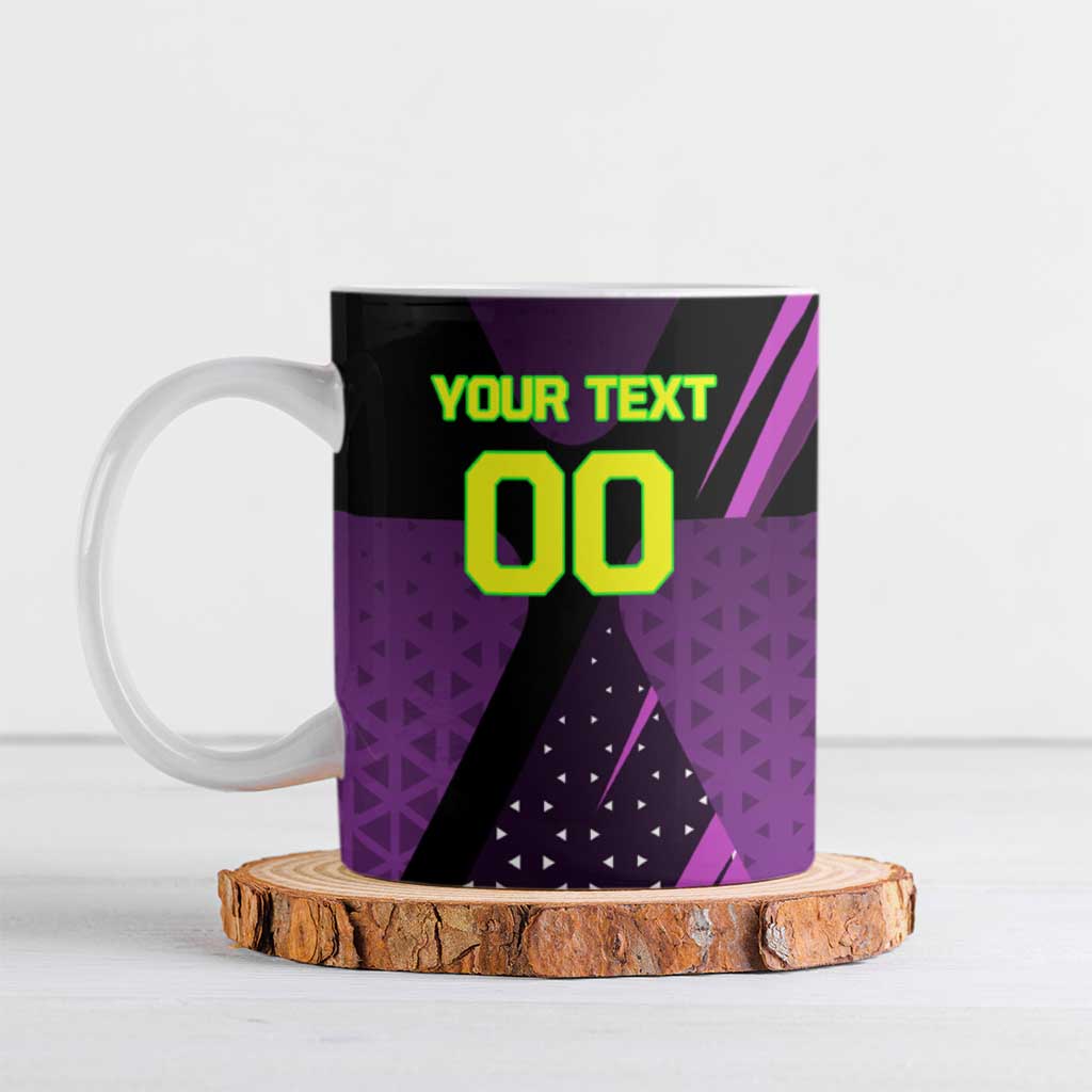 Personalized Lucy Tennis Design Ceramic Mug with a Cyberpunk Edgerunners Theme Featuring Neon Purple and Dynamic Poses