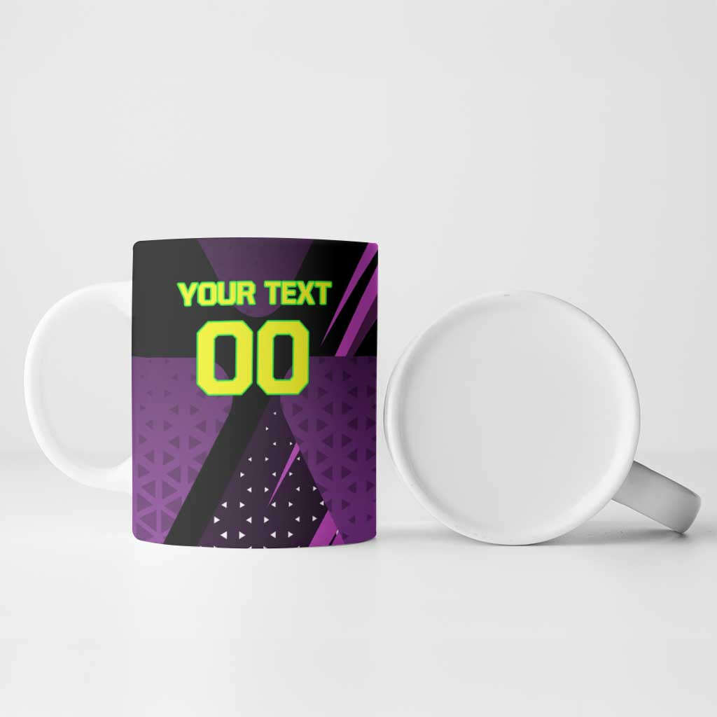 Personalized Lucy Tennis Design Ceramic Mug with a Cyberpunk Edgerunners Theme Featuring Neon Purple and Dynamic Poses