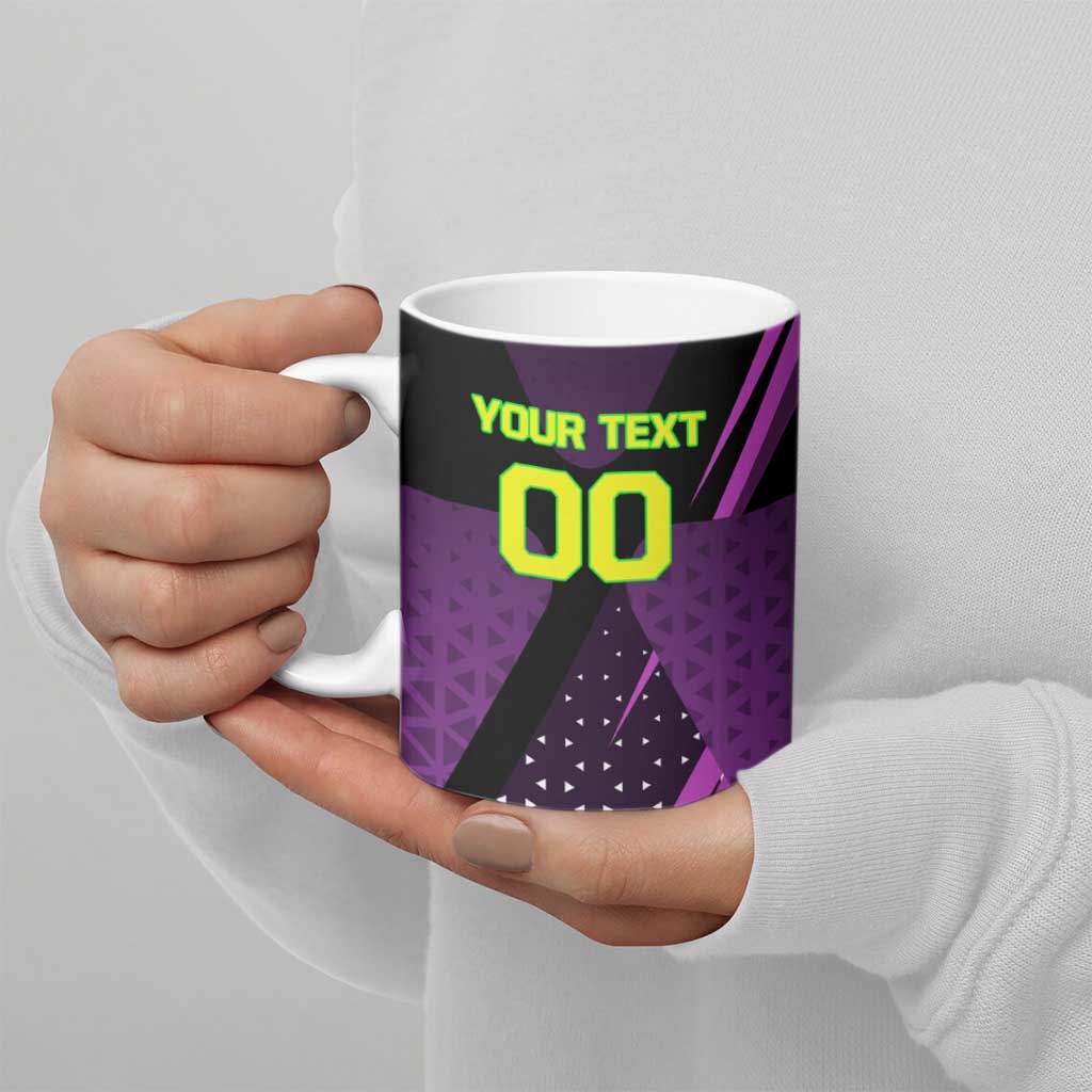 Personalized Lucy Tennis Design Ceramic Mug with a Cyberpunk Edgerunners Theme Featuring Neon Purple and Dynamic Poses