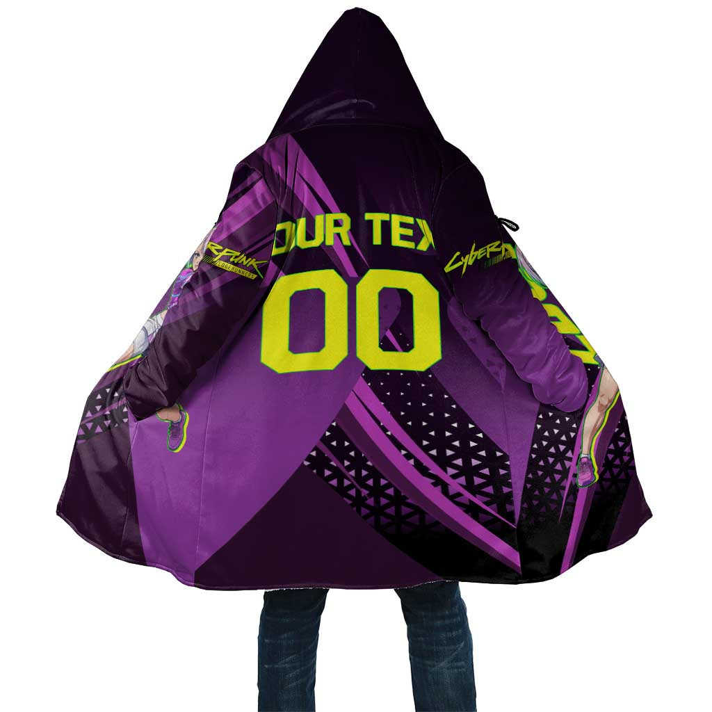 Personalized Lucy Tennis Design Cloak with a Cyberpunk Edgerunners Theme Featuring Neon Purple and Dynamic Poses