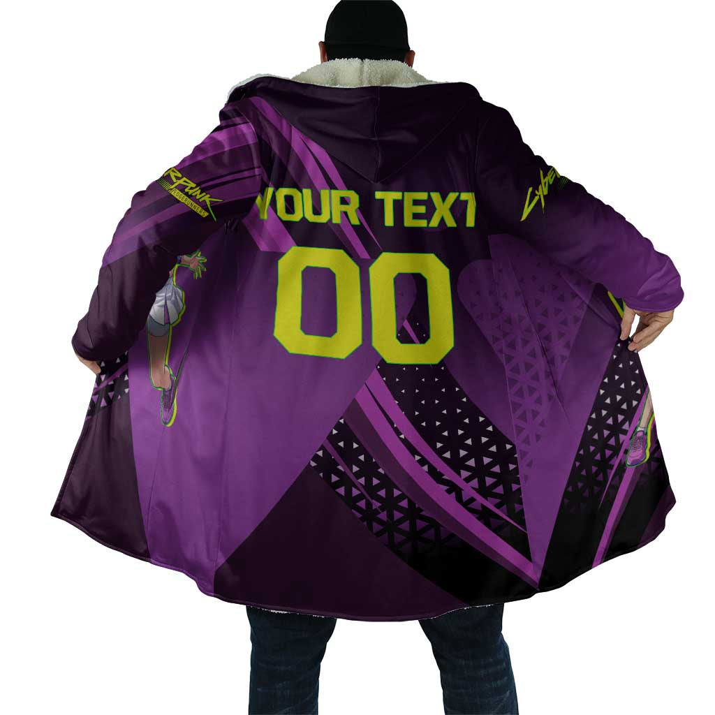 Personalized Lucy Tennis Design Cloak with a Cyberpunk Edgerunners Theme Featuring Neon Purple and Dynamic Poses