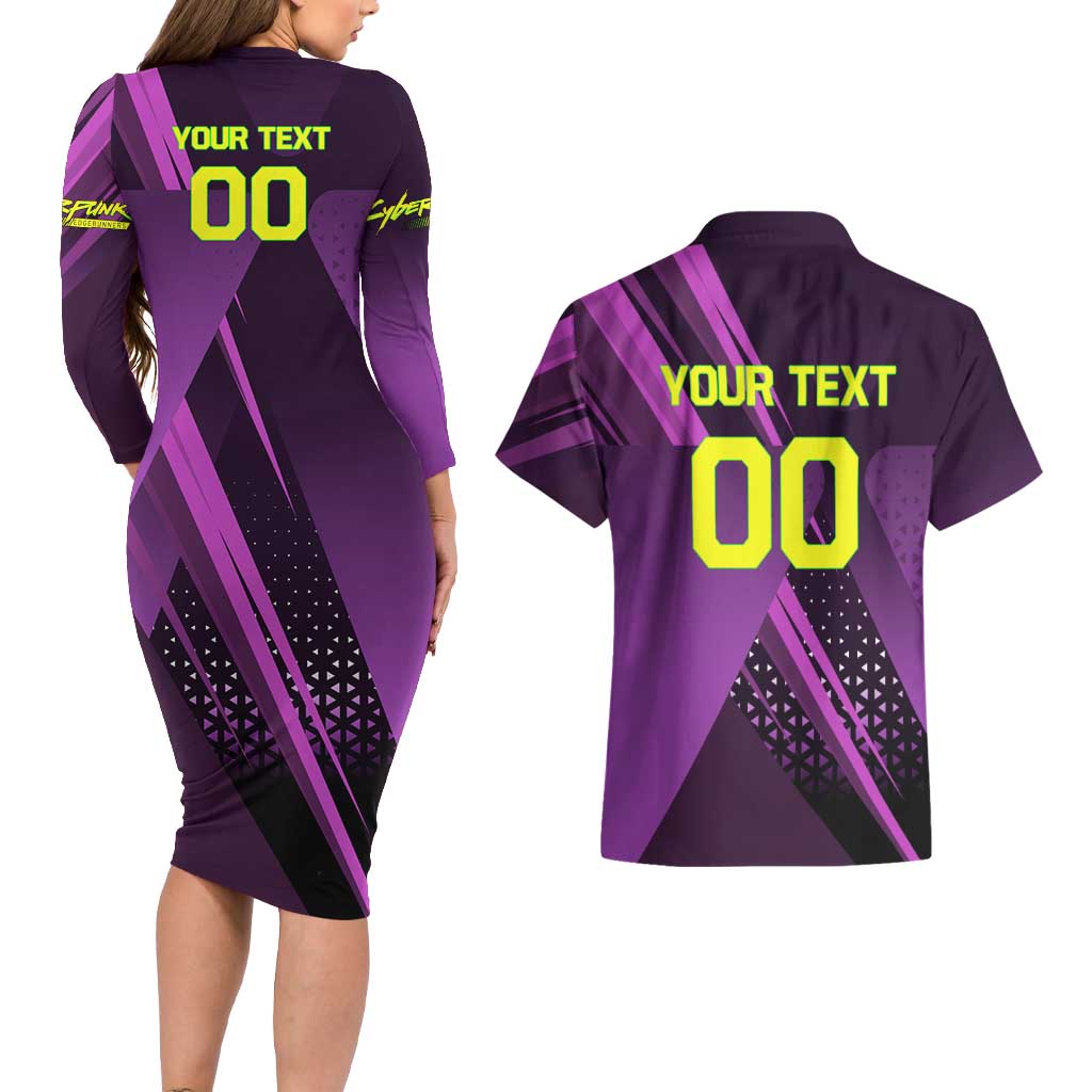 Personalized Lucy Tennis Design Couples Matching Long Sleeve Bodycon Dress and Hawaiian Shirt with a Cyberpunk Edgerunners Theme Featuring Neon Purple and Dynamic Poses