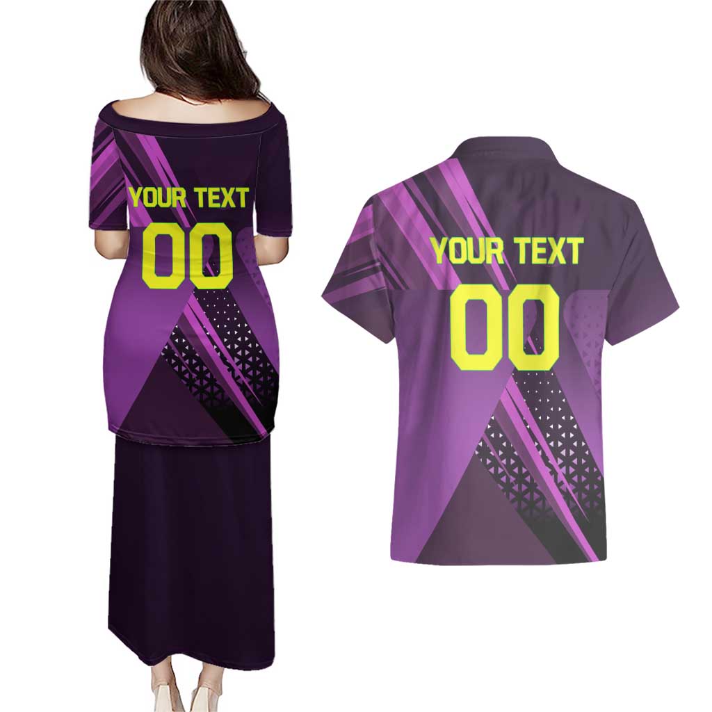 Personalized Lucy Tennis Design Couples Matching Puletasi and Hawaiian Shirt with a Cyberpunk Edgerunners Theme Featuring Neon Purple and Dynamic Poses