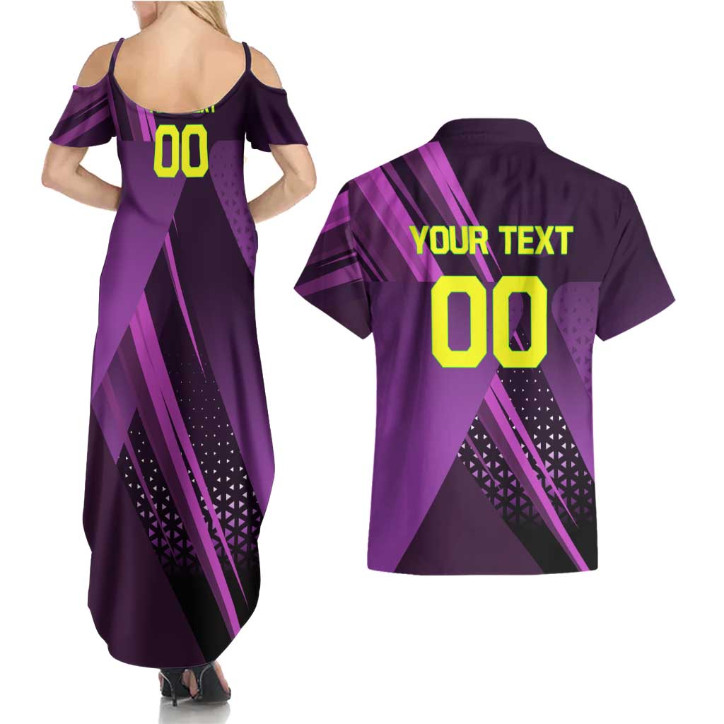 Personalized Lucy Tennis Design Couples Matching Summer Maxi Dress and Hawaiian Shirt with a Cyberpunk Edgerunners Theme Featuring Neon Purple and Dynamic Poses