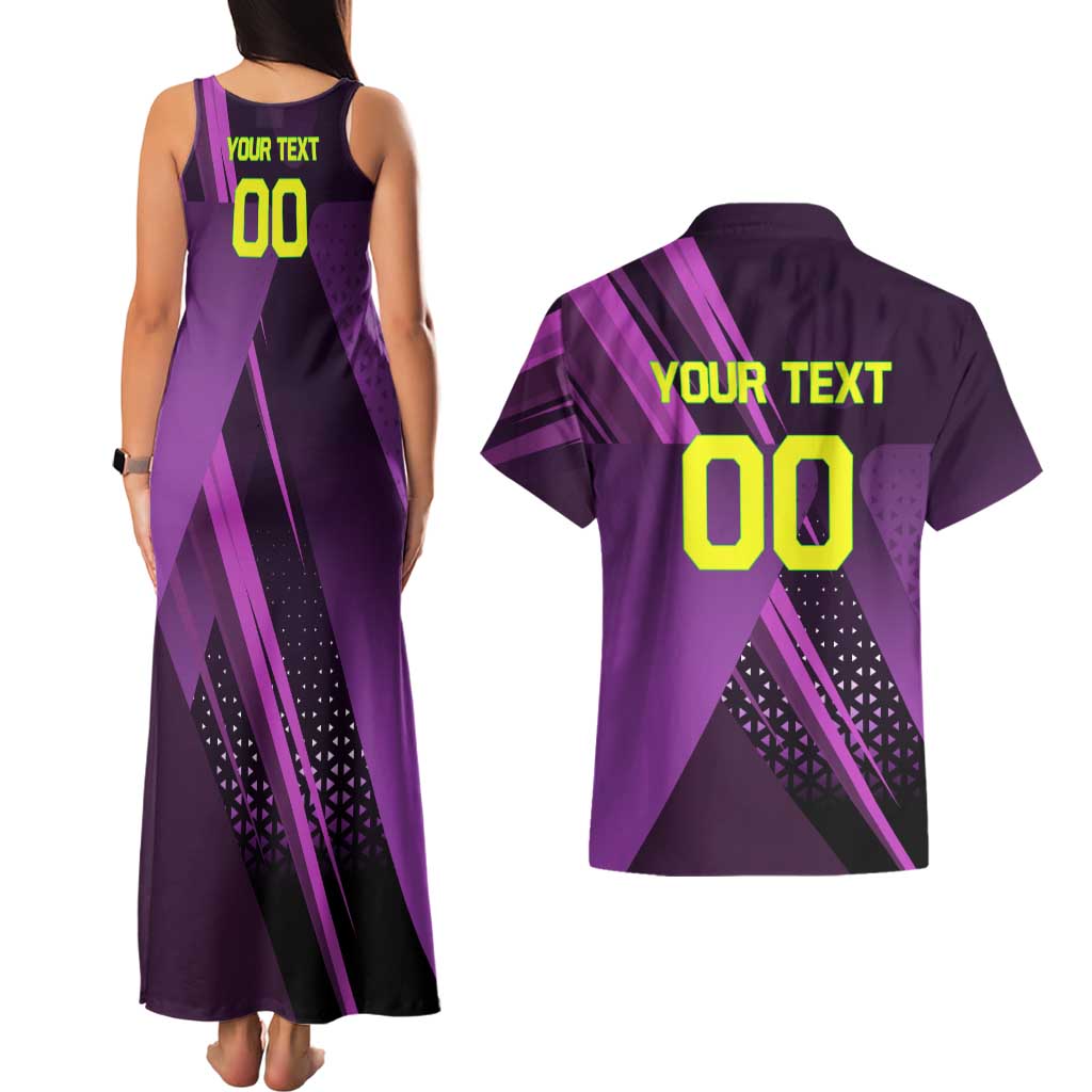 Personalized Lucy Tennis Design Couples Matching Tank Maxi Dress and Hawaiian Shirt with a Cyberpunk Edgerunners Theme Featuring Neon Purple and Dynamic Poses