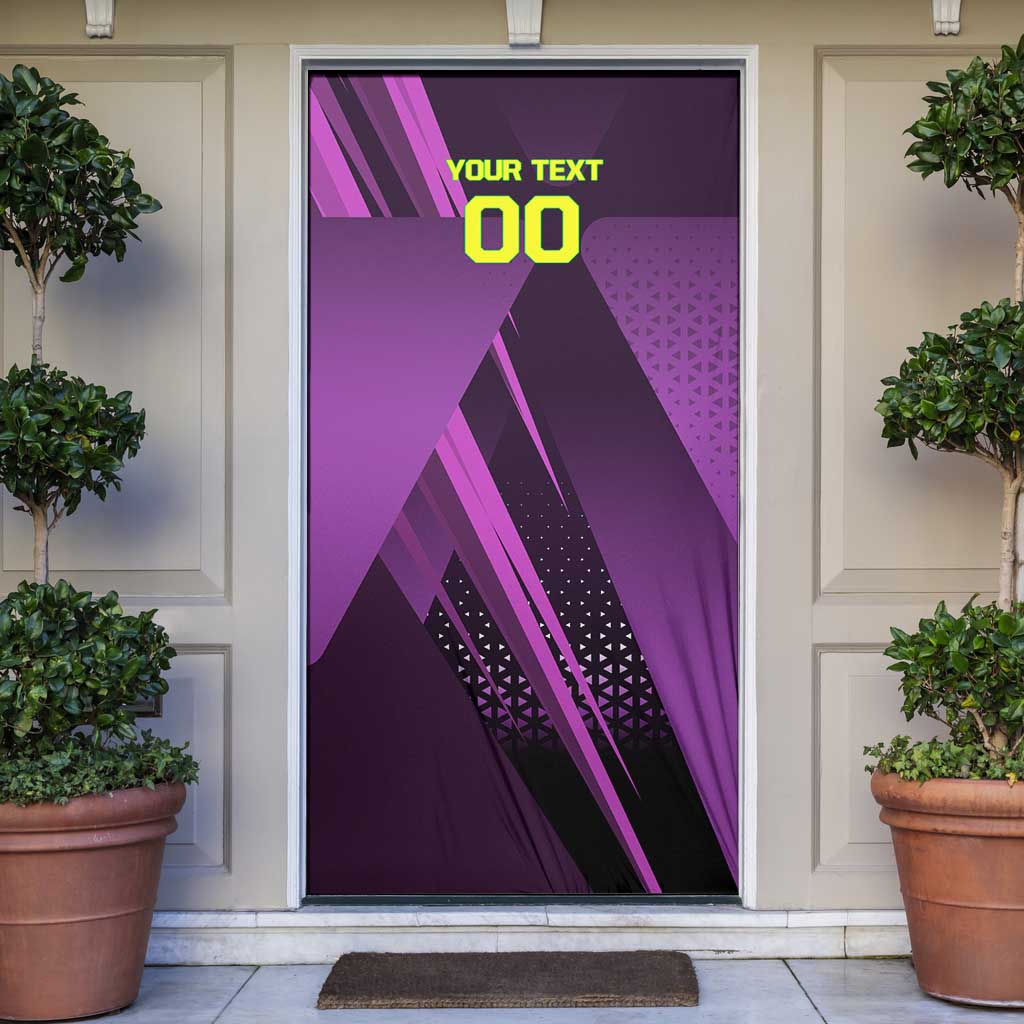 Personalized Lucy Tennis Design Door Cover with a Cyberpunk Edgerunners Theme Featuring Neon Purple and Dynamic Poses