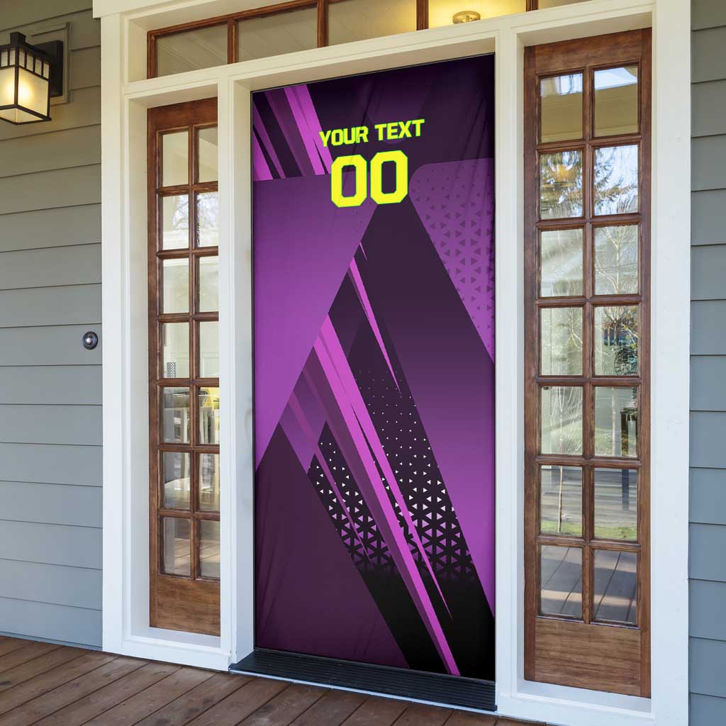 Personalized Lucy Tennis Design Door Cover with a Cyberpunk Edgerunners Theme Featuring Neon Purple and Dynamic Poses