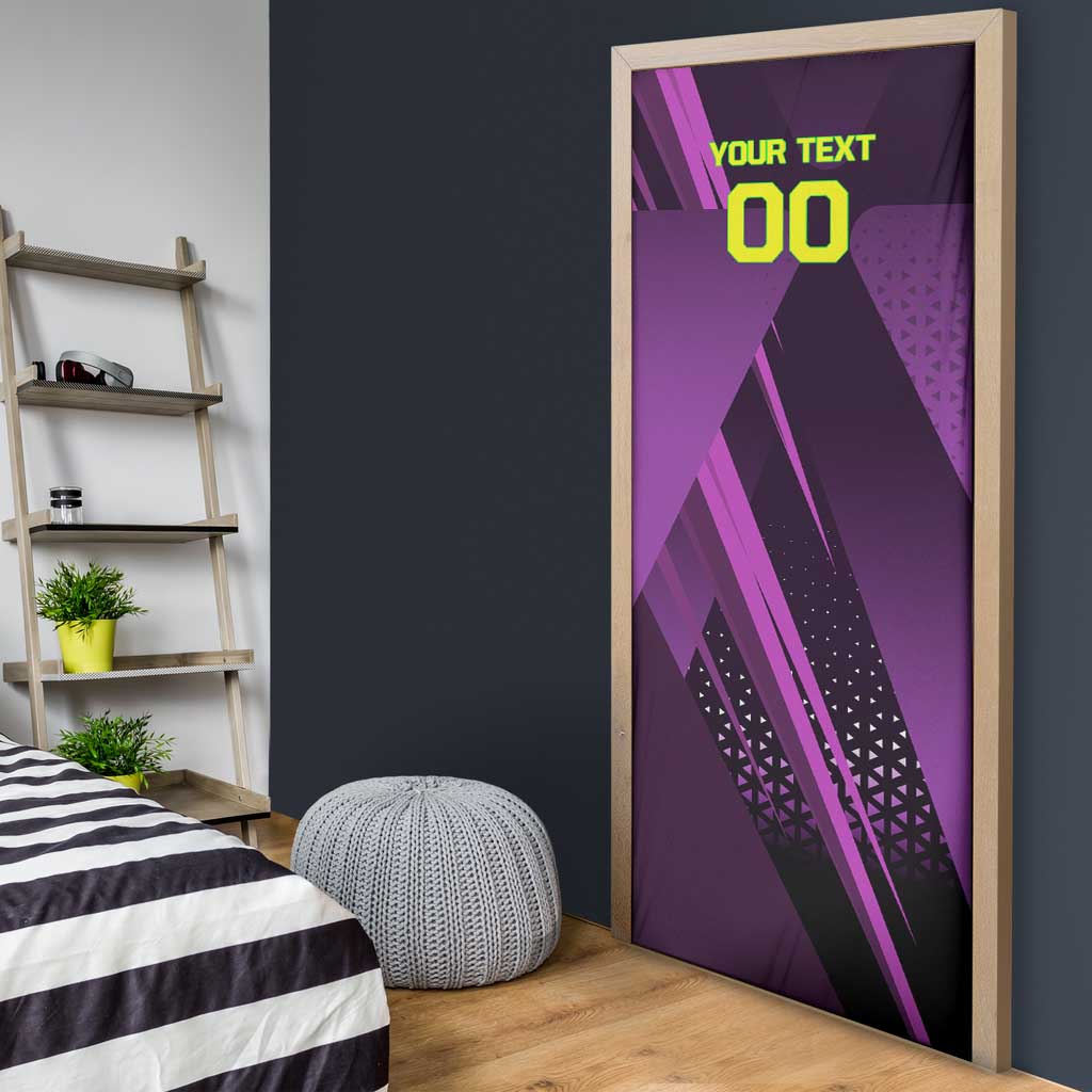 Personalized Lucy Tennis Design Door Cover with a Cyberpunk Edgerunners Theme Featuring Neon Purple and Dynamic Poses