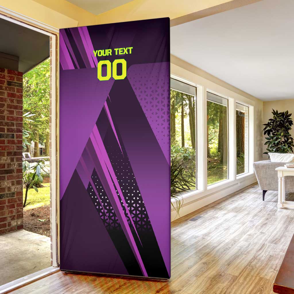 Personalized Lucy Tennis Design Door Cover with a Cyberpunk Edgerunners Theme Featuring Neon Purple and Dynamic Poses