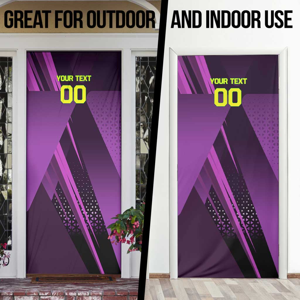 Personalized Lucy Tennis Design Door Cover with a Cyberpunk Edgerunners Theme Featuring Neon Purple and Dynamic Poses