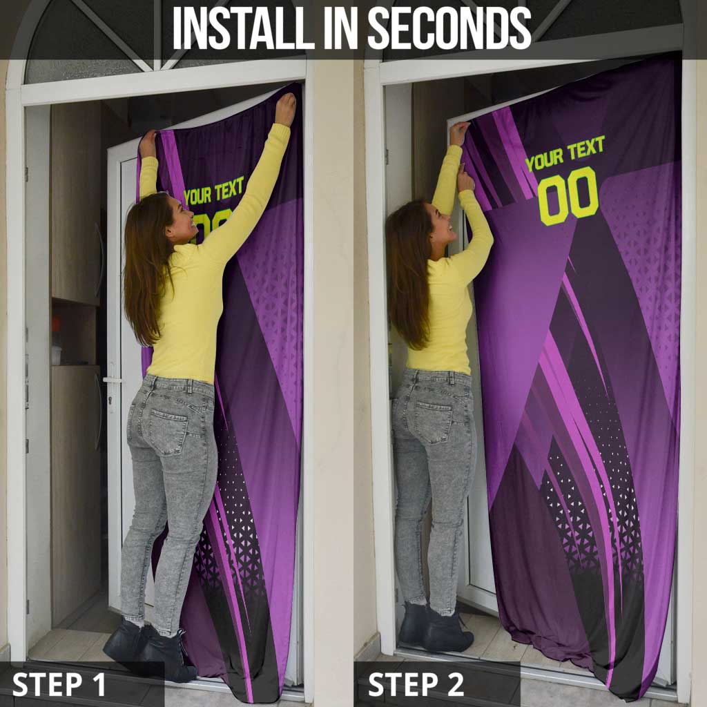 Personalized Lucy Tennis Design Door Cover with a Cyberpunk Edgerunners Theme Featuring Neon Purple and Dynamic Poses