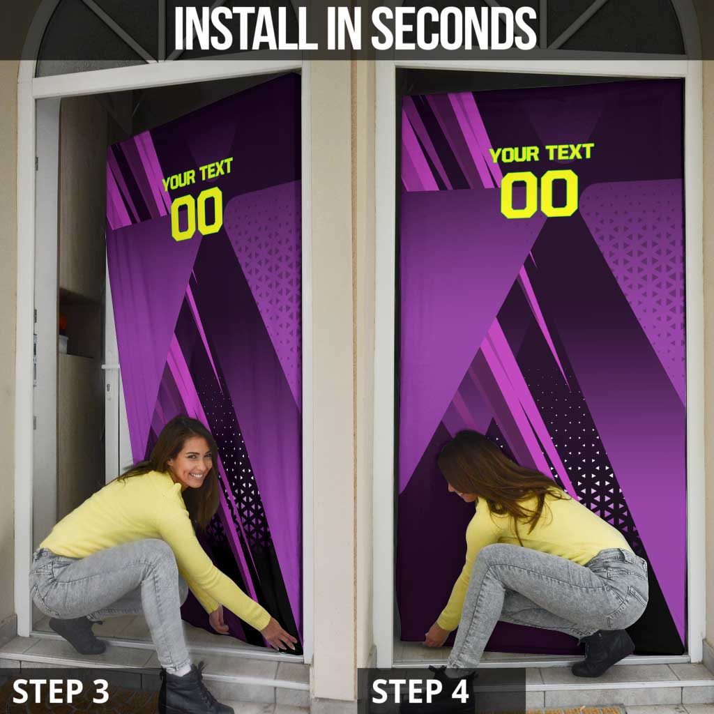 Personalized Lucy Tennis Design Door Cover with a Cyberpunk Edgerunners Theme Featuring Neon Purple and Dynamic Poses