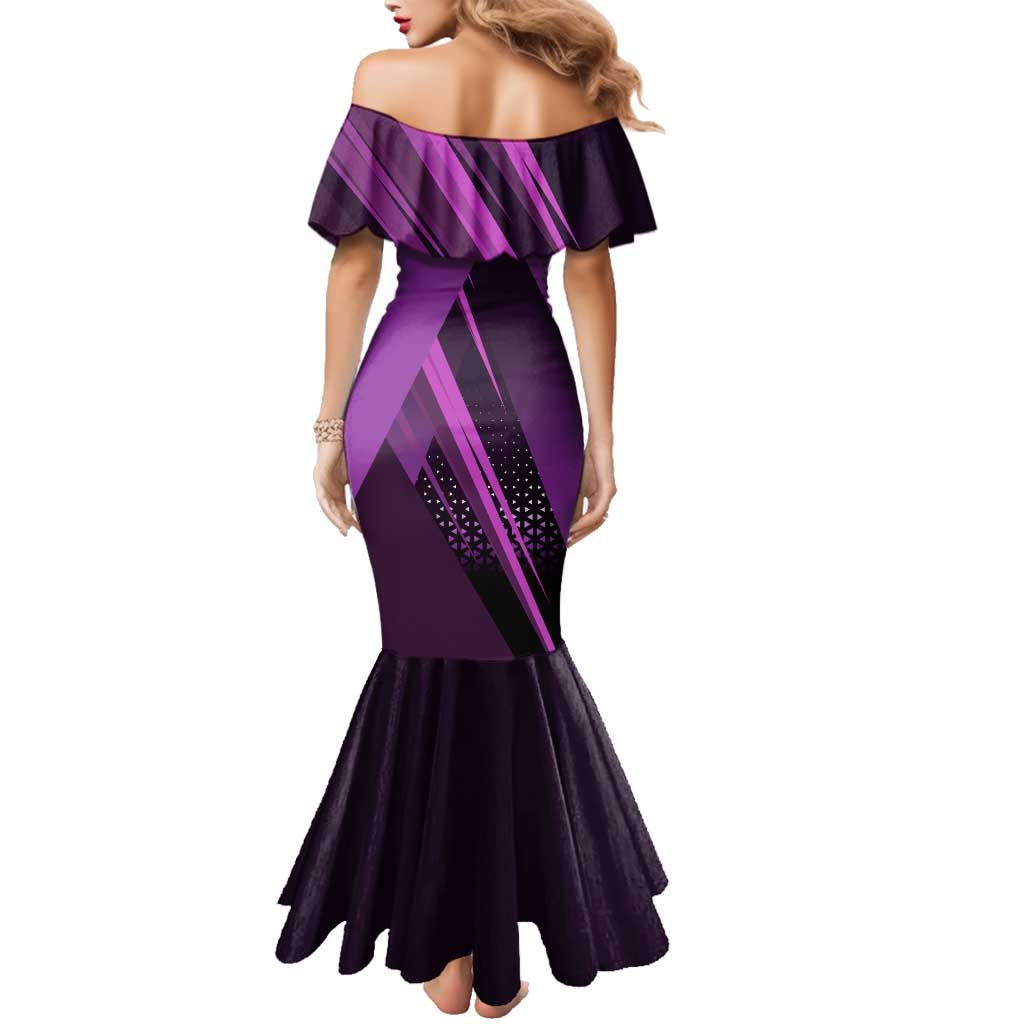 Personalized Lucy Tennis Design Family Matching Mermaid Dress and Hawaiian Shirt with a Cyberpunk Edgerunners Theme Featuring Neon Purple and Dynamic Poses