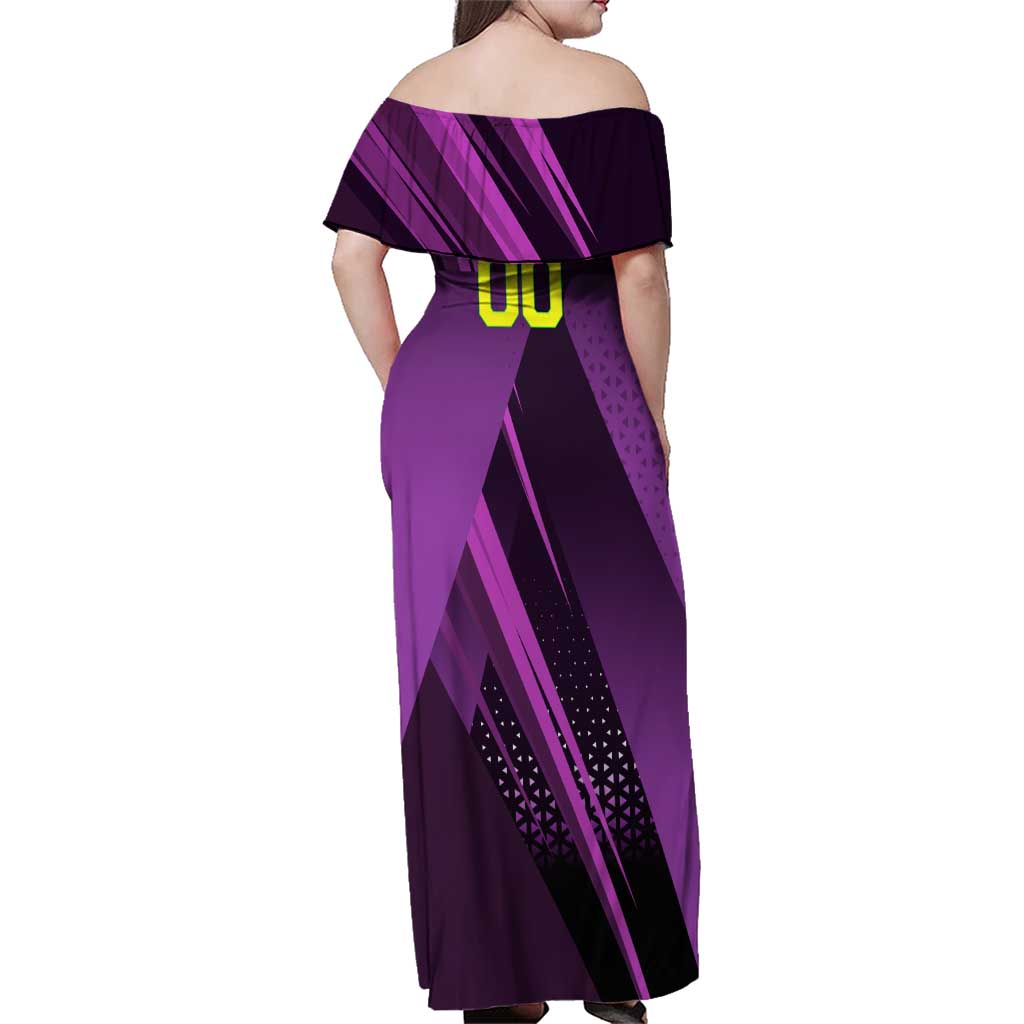 Personalized Lucy Tennis Design Family Matching Off Shoulder Maxi Dress and Hawaiian Shirt with a Cyberpunk Edgerunners Theme Featuring Neon Purple and Dynamic Poses