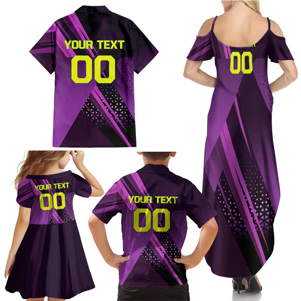 Personalized Lucy Tennis Design Family Matching Summer Maxi Dress and Hawaiian Shirt with a Cyberpunk Edgerunners Theme Featuring Neon Purple and Dynamic Poses