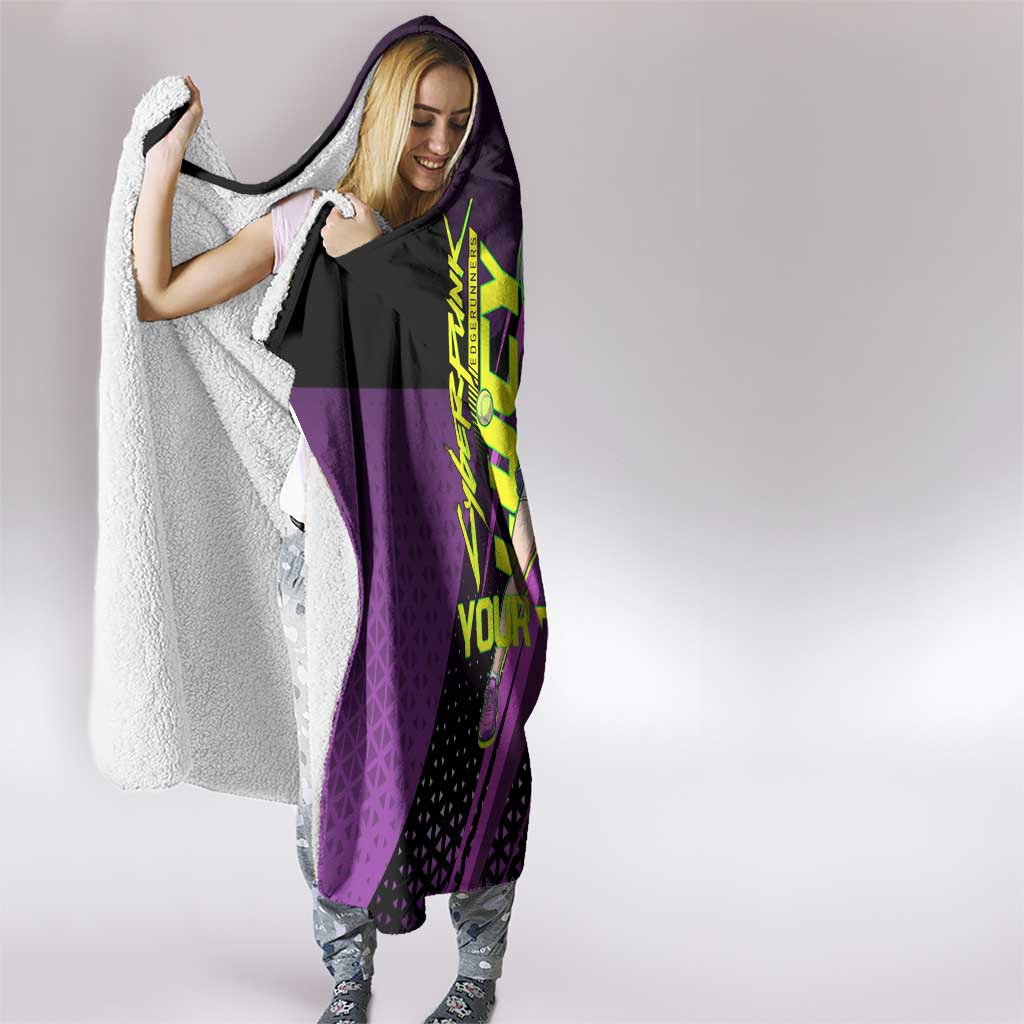 Personalized Lucy Tennis Design Hooded Blanket with a Cyberpunk Edgerunners Theme Featuring Neon Purple and Dynamic Poses