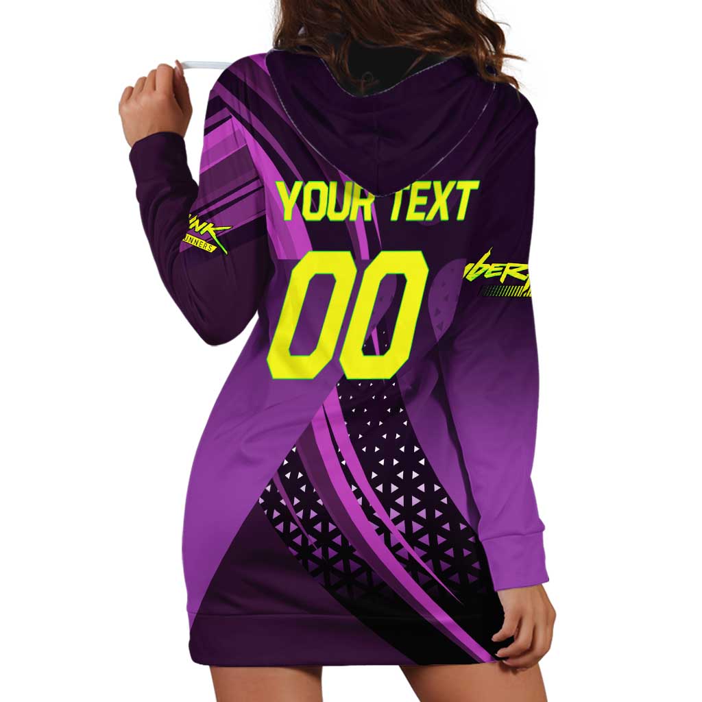 Personalized Lucy Tennis Design Hoodie Dress with a Cyberpunk Edgerunners Theme Featuring Neon Purple and Dynamic Poses