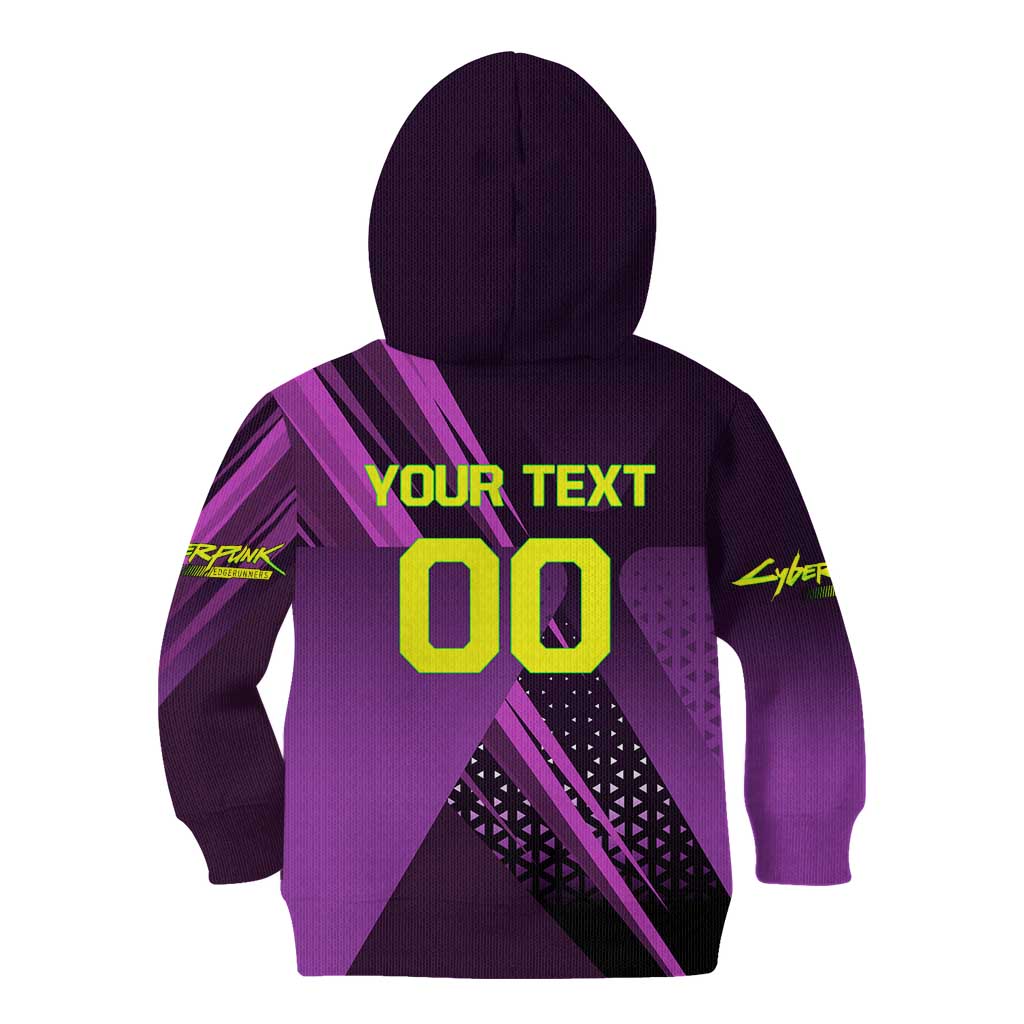 Personalized Lucy Tennis Design Kid Hoodie with a Cyberpunk Edgerunners Theme Featuring Neon Purple and Dynamic Poses