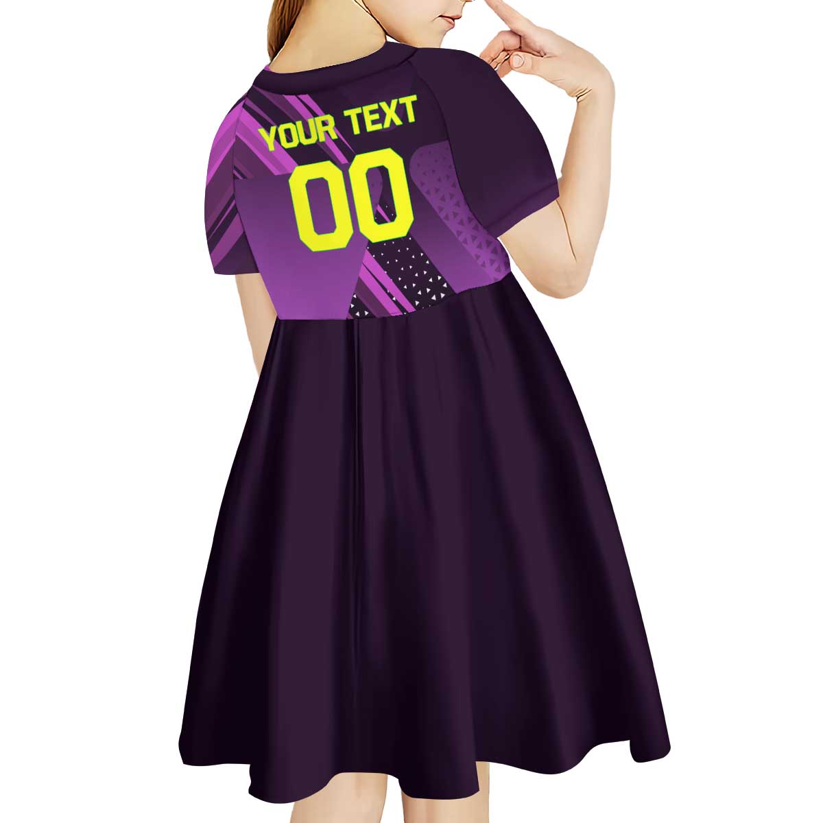 Personalized Lucy Tennis Design Kid Short Sleeve Dress with a Cyberpunk Edgerunners Theme Featuring Neon Purple and Dynamic Poses