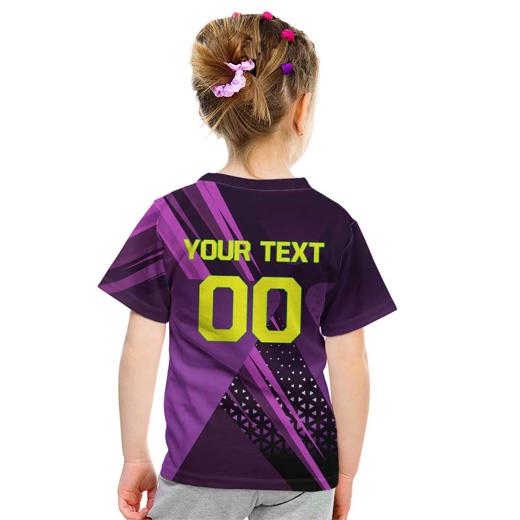 Personalized Lucy Tennis Design Kid T Shirt with a Cyberpunk Edgerunners Theme Featuring Neon Purple and Dynamic Poses