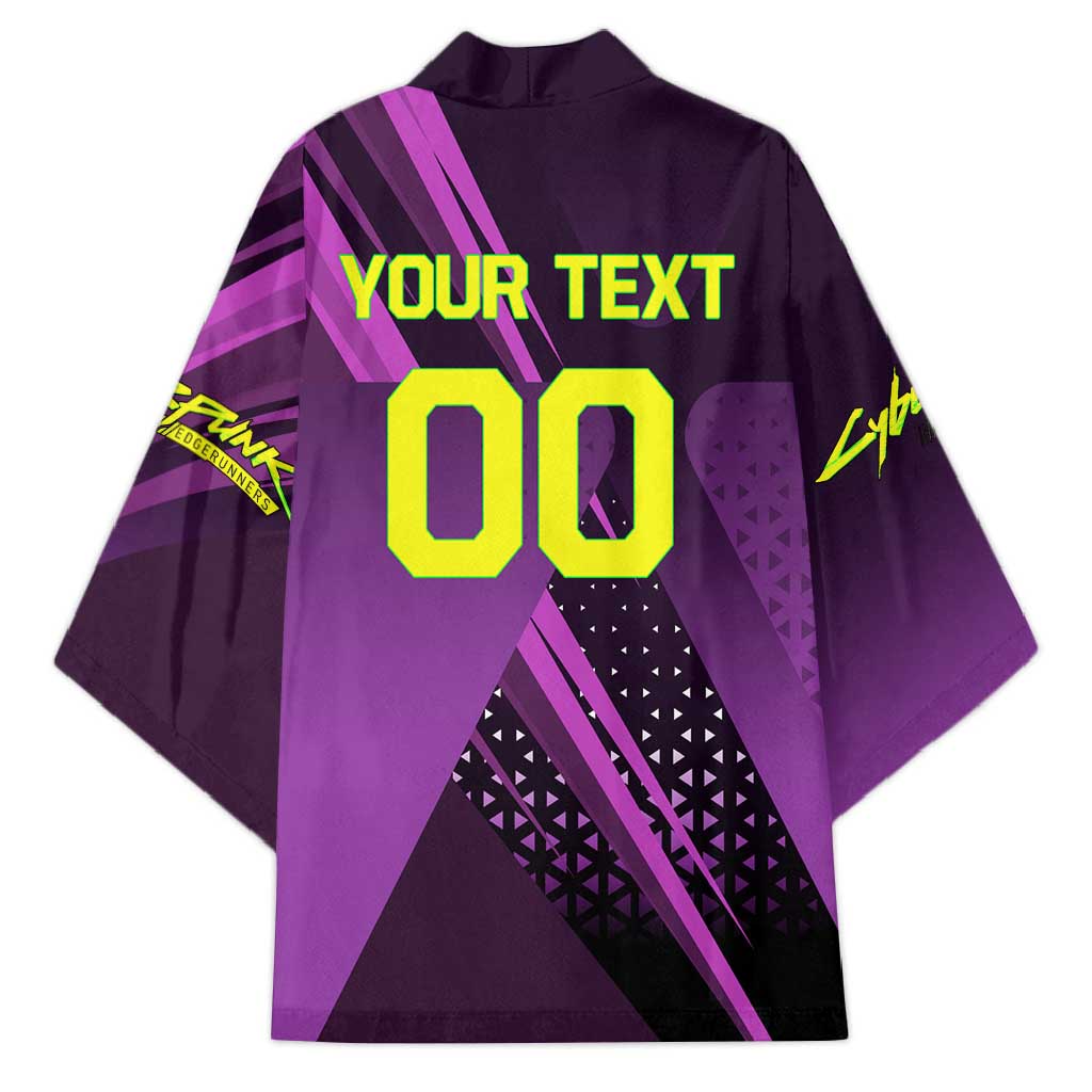 Personalized Lucy Tennis Design Kimono with a Cyberpunk Edgerunners Theme Featuring Neon Purple and Dynamic Poses