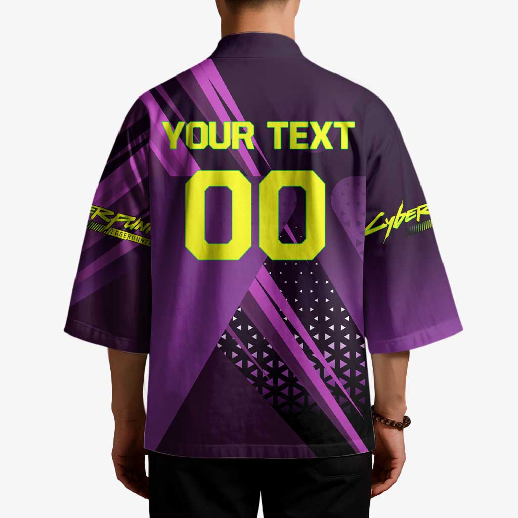 Personalized Lucy Tennis Design Kimono with a Cyberpunk Edgerunners Theme Featuring Neon Purple and Dynamic Poses