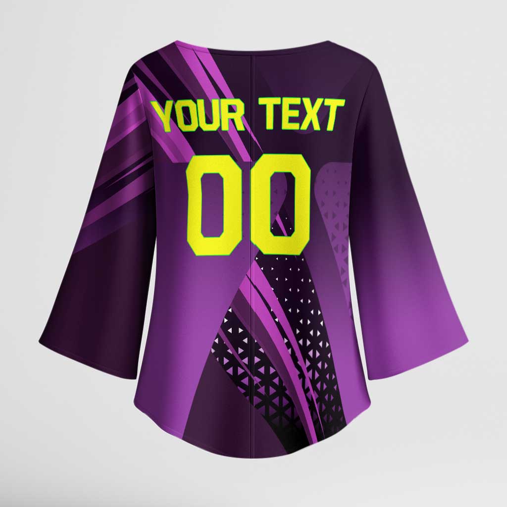 Personalized Lucy Tennis Design Kimono Sleeve Blouse with a Cyberpunk Edgerunners Theme Featuring Neon Purple and Dynamic Poses