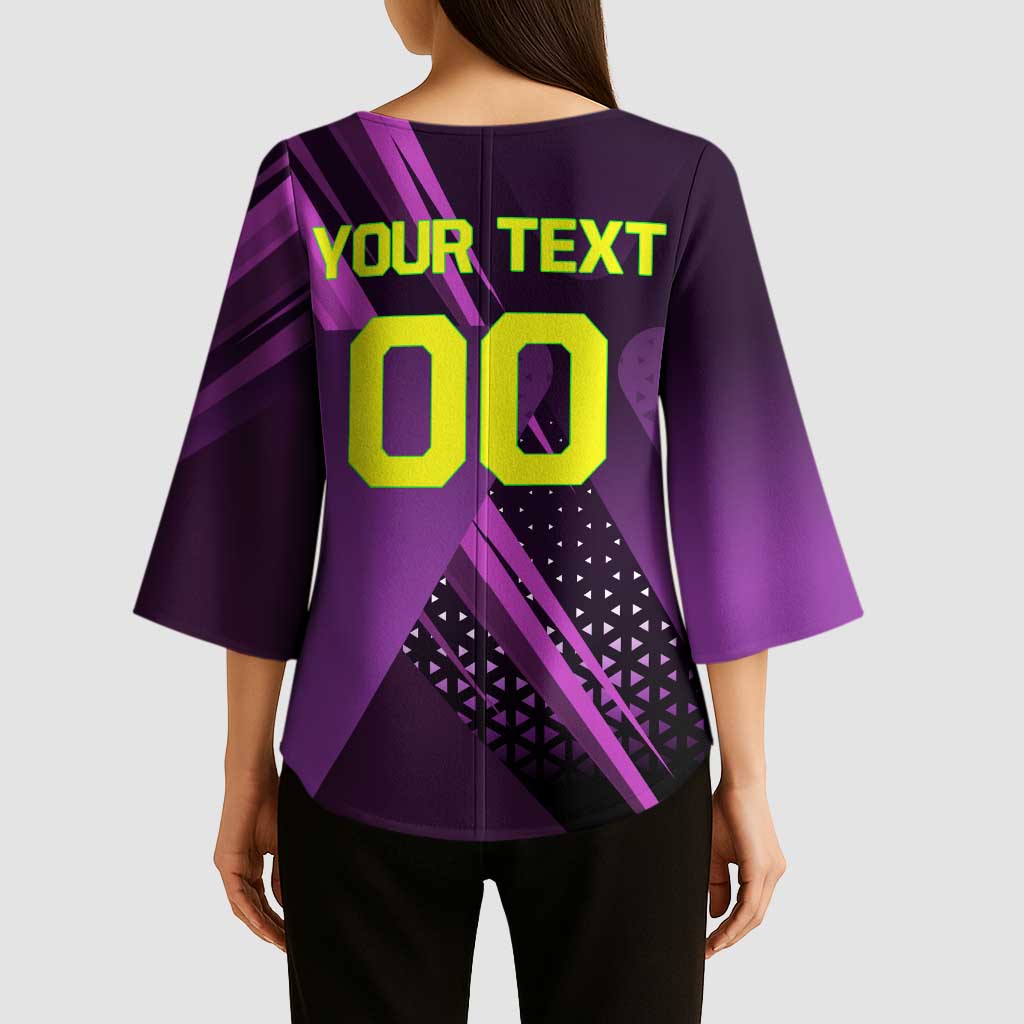 Personalized Lucy Tennis Design Kimono Sleeve Blouse with a Cyberpunk Edgerunners Theme Featuring Neon Purple and Dynamic Poses