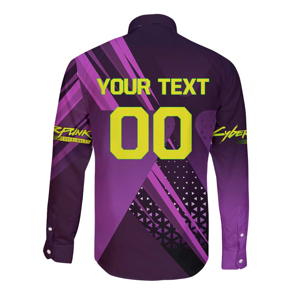 Personalized Lucy Tennis Design Long Sleeve Button Shirt with a Cyberpunk Edgerunners Theme Featuring Neon Purple and Dynamic Poses