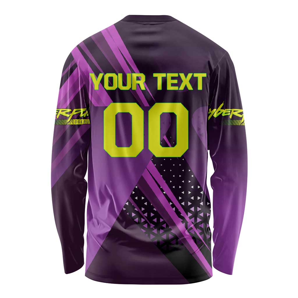 Personalized Lucy Tennis Design Long Sleeve Shirt with a Cyberpunk Edgerunners Theme Featuring Neon Purple and Dynamic Poses