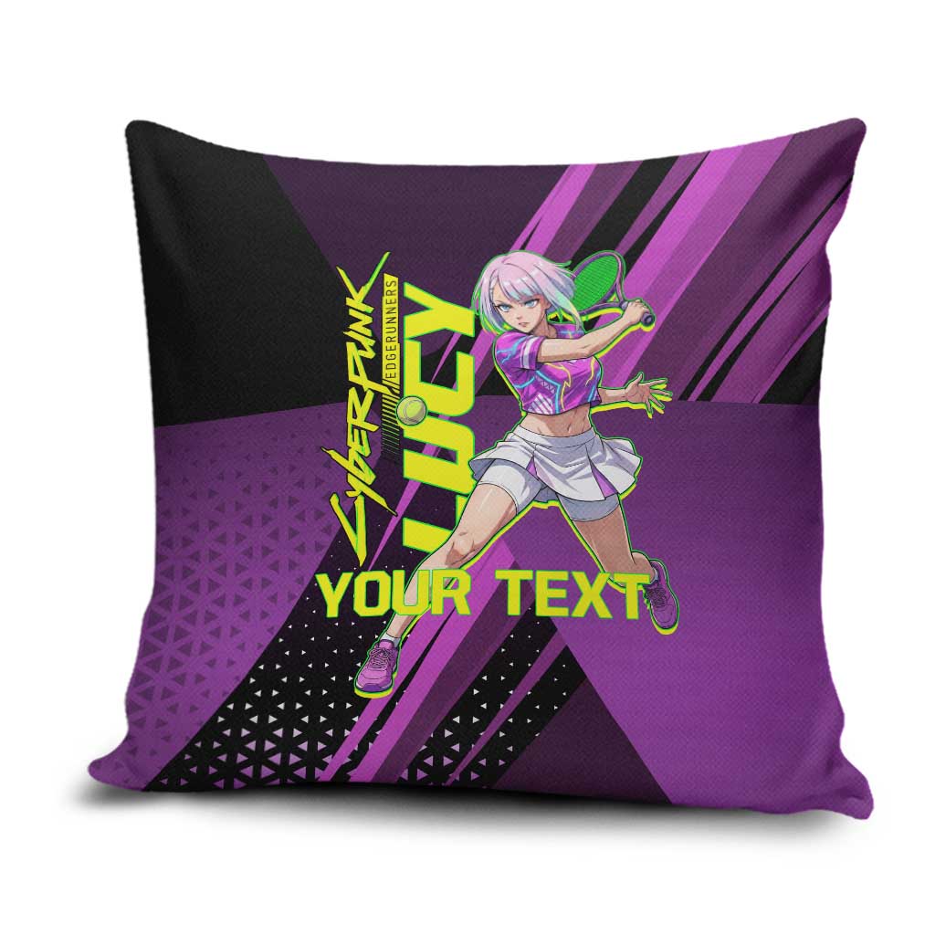 Personalized Lucy Tennis Design Pillow Cover with a Cyberpunk Edgerunners Theme Featuring Neon Purple and Dynamic Poses