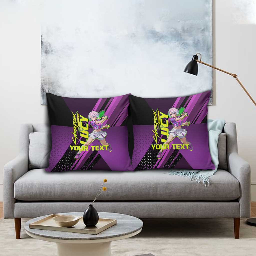 Personalized Lucy Tennis Design Pillow Cover with a Cyberpunk Edgerunners Theme Featuring Neon Purple and Dynamic Poses