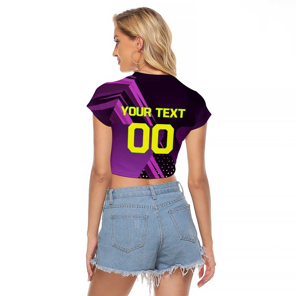 Personalized Lucy Tennis Design Raglan Cropped T Shirt with a Cyberpunk Edgerunners Theme Featuring Neon Purple and Dynamic Poses