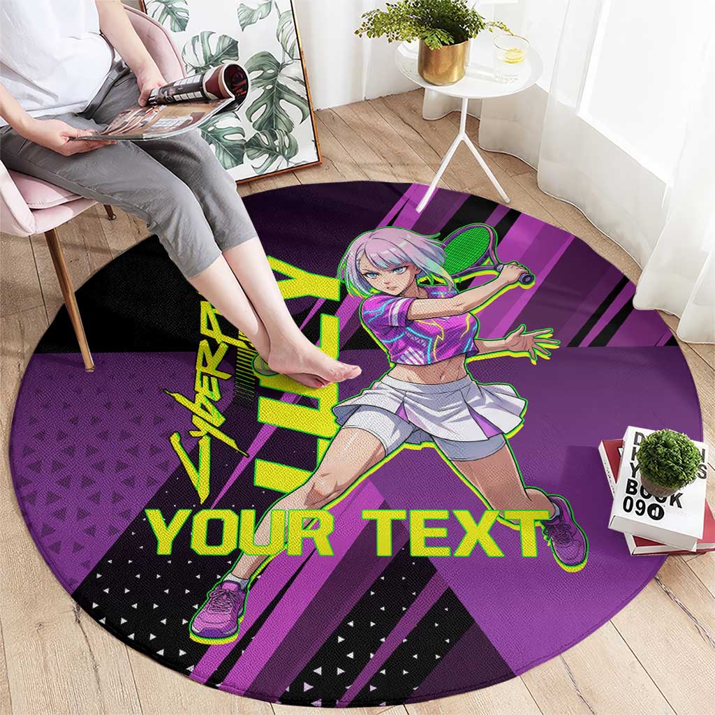 Personalized Lucy Tennis Design Round Carpet with a Cyberpunk Edgerunners Theme Featuring Neon Purple and Dynamic Poses