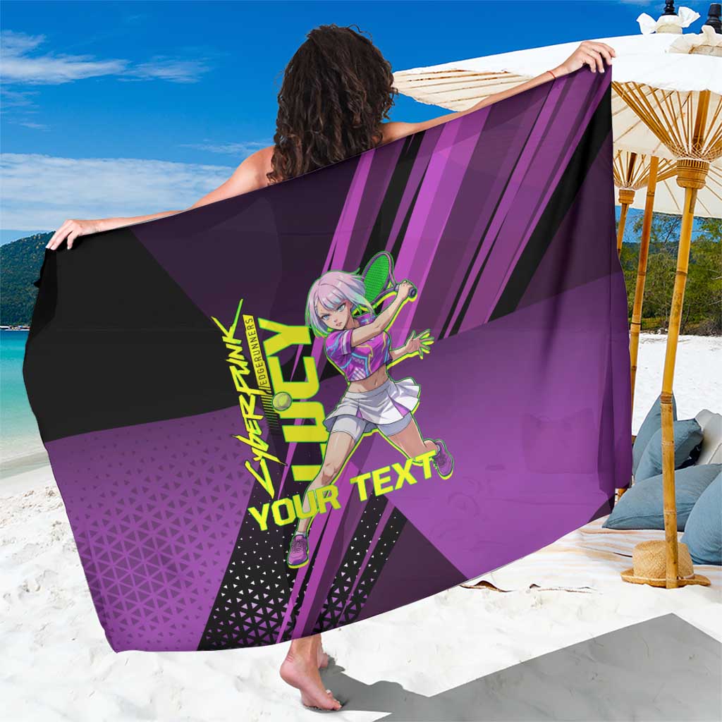 Personalized Lucy Tennis Design Sarong with a Cyberpunk Edgerunners Theme Featuring Neon Purple and Dynamic Poses