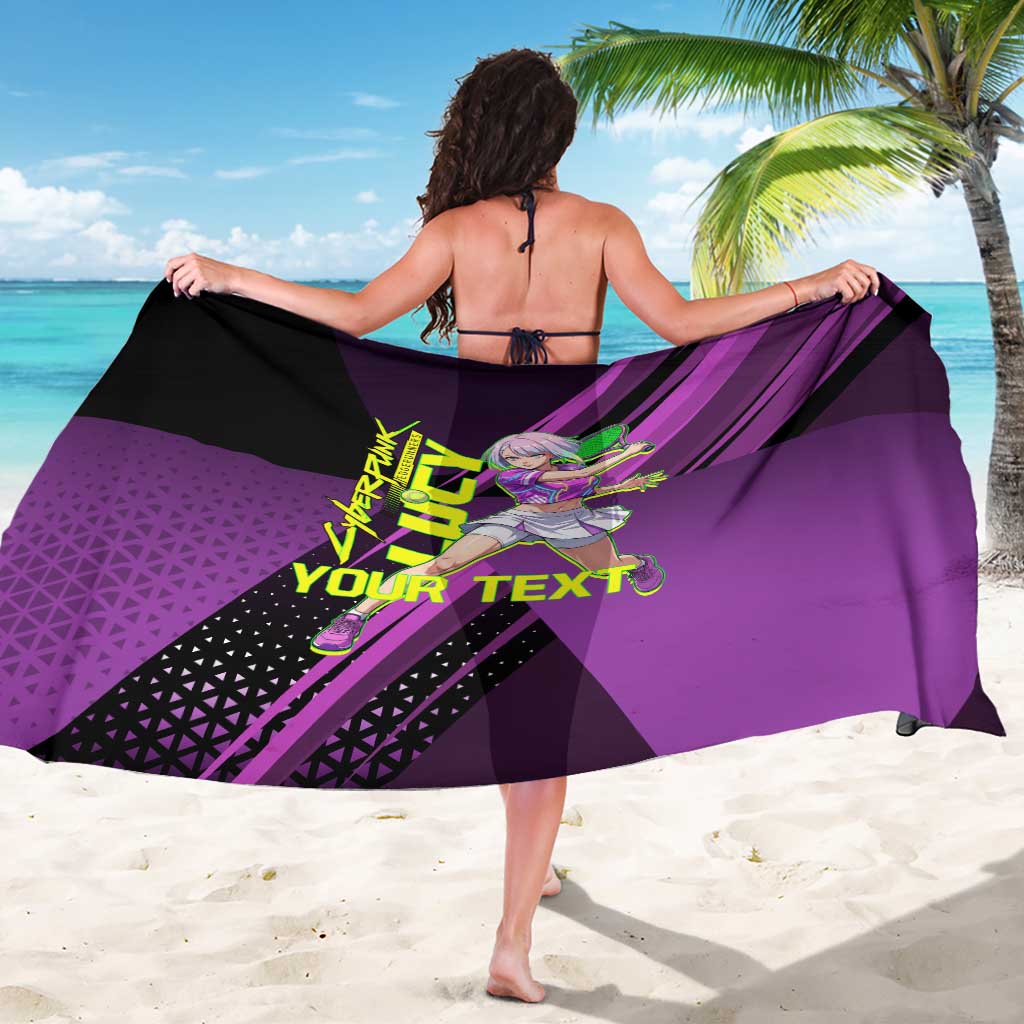 Personalized Lucy Tennis Design Sarong with a Cyberpunk Edgerunners Theme Featuring Neon Purple and Dynamic Poses