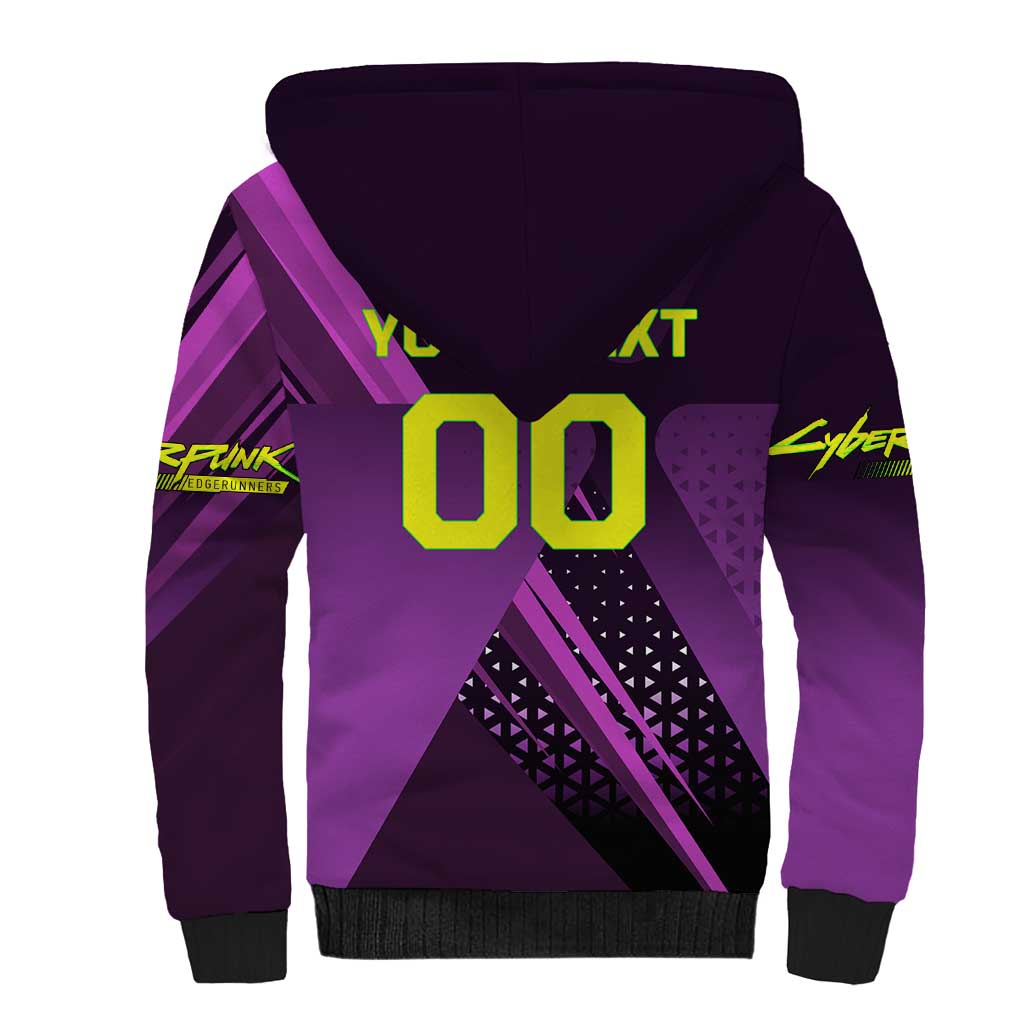 Personalized Lucy Tennis Design Sherpa Hoodie with a Cyberpunk Edgerunners Theme Featuring Neon Purple and Dynamic Poses