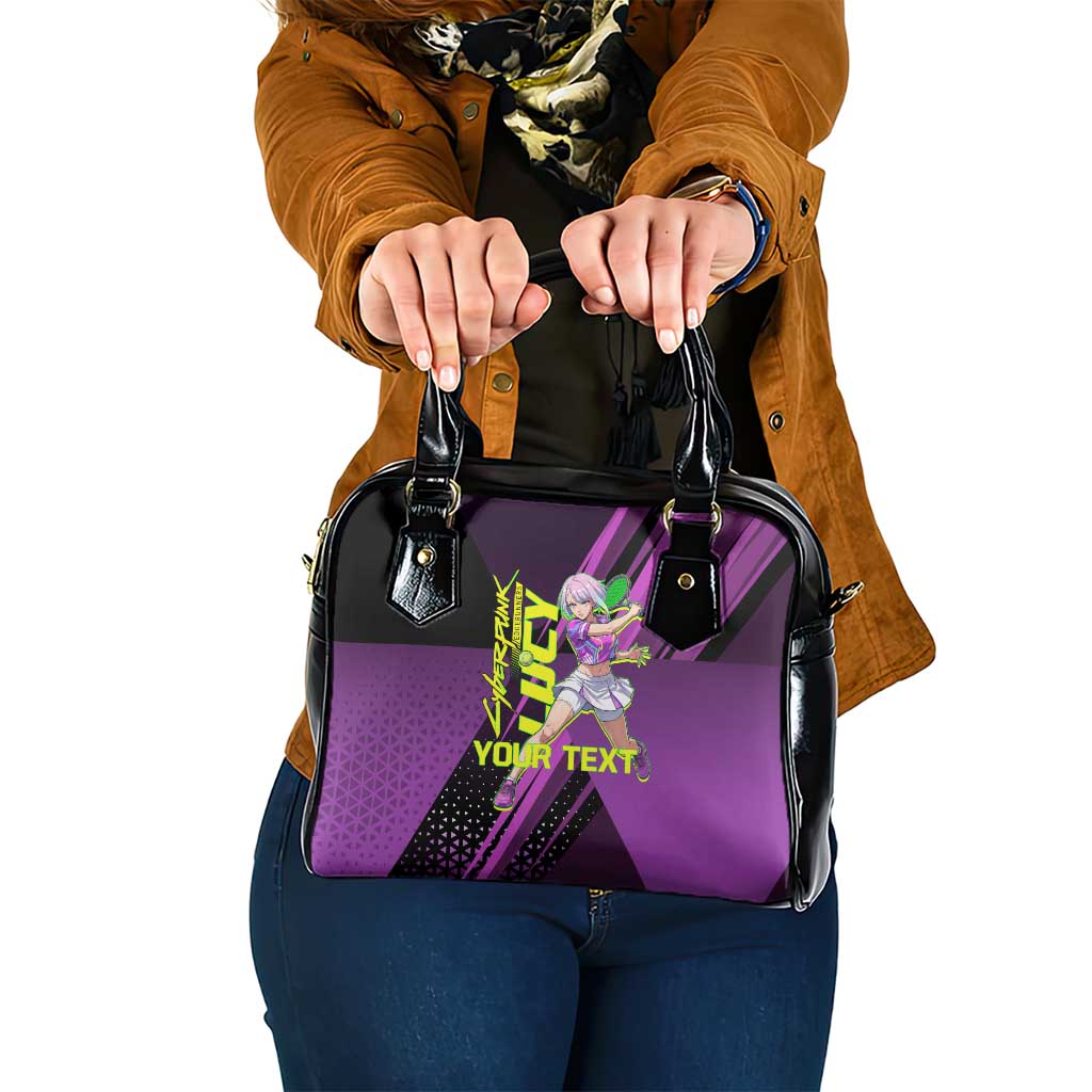 Personalized Lucy Tennis Design Shoulder Handbag with a Cyberpunk Edgerunners Theme Featuring Neon Purple and Dynamic Poses