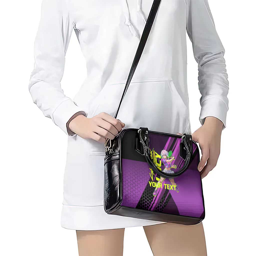 Personalized Lucy Tennis Design Shoulder Handbag with a Cyberpunk Edgerunners Theme Featuring Neon Purple and Dynamic Poses