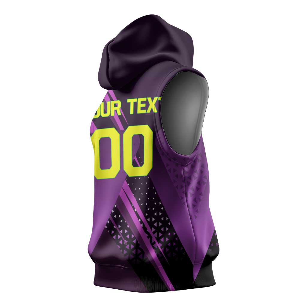 Personalized Lucy Tennis Design Sleeveless Hoodie with a Cyberpunk Edgerunners Theme Featuring Neon Purple and Dynamic Poses