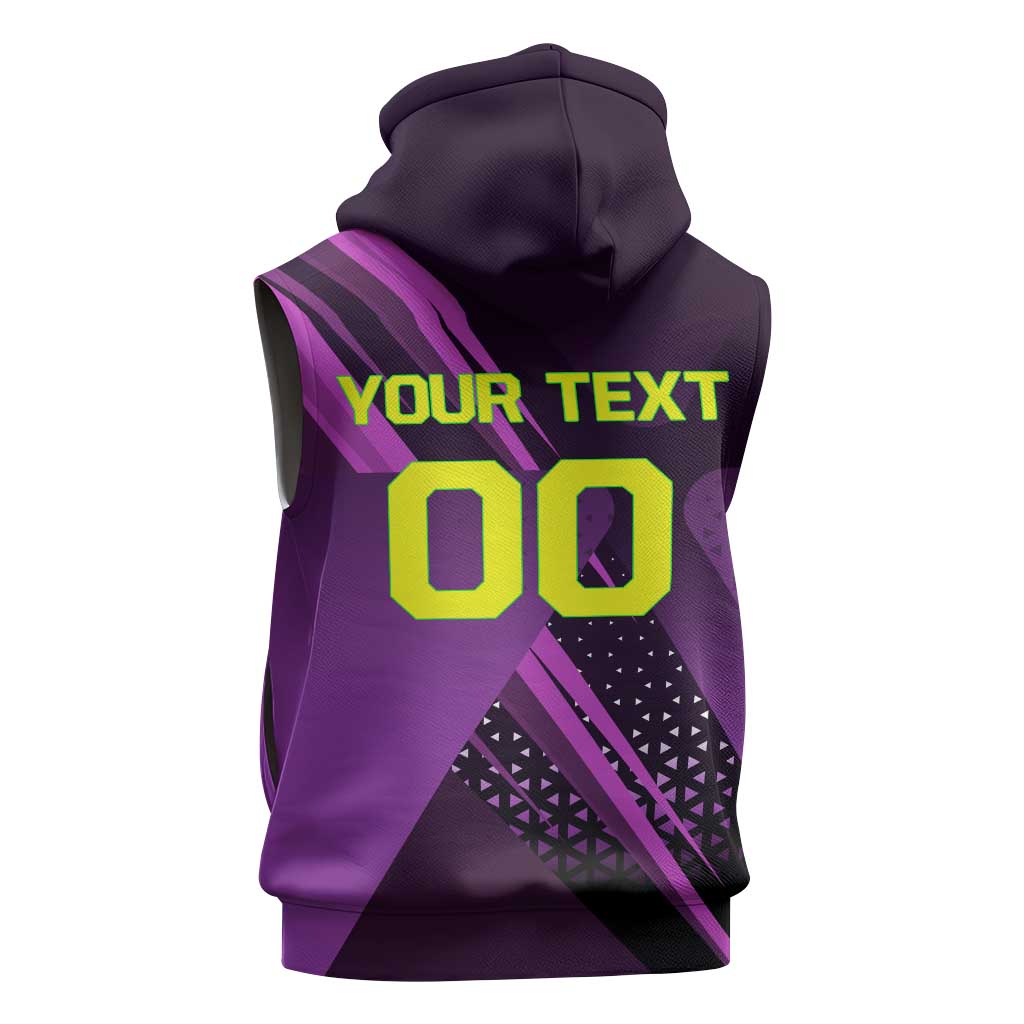Personalized Lucy Tennis Design Sleeveless Zip Hoodie with a Cyberpunk Edgerunners Theme Featuring Neon Purple and Dynamic Poses