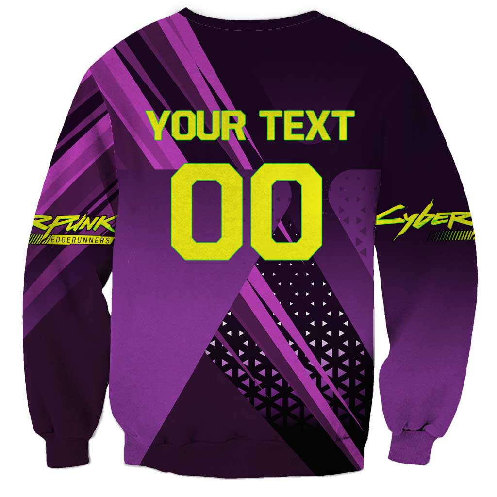 Personalized Lucy Tennis Design Sweatshirt with a Cyberpunk Edgerunners Theme Featuring Neon Purple and Dynamic Poses