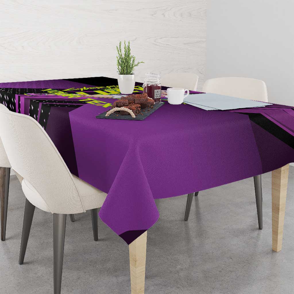Personalized Lucy Tennis Design Tablecloth with a Cyberpunk Edgerunners Theme Featuring Neon Purple and Dynamic Poses